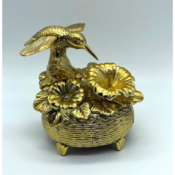 Vintage Gold Tone Metal Hummingbird Music Box Japan Articulating Wing Movement - Picture 1 of 9